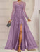 Dusty Purple sequin leaf embroidered chiffon mother of the bride slit gown