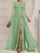 Dusty Sage sequin leaf embroidered chiffon mother of the bride slit gown