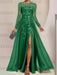 Emerald sequin leaf embroidered chiffon mother of the bride slit gown