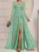 Eucalyptus sequin leaf embroidered chiffon mother of the bride slit gown