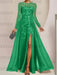 Green sequin leaf embroidered chiffon mother of the bride slit gown