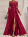 Light Burgundy sequin leaf embroidered chiffon mother of the bride slit gown