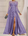 Light Purple sequin leaf embroidered chiffon mother of the bride slit gown