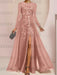 Mauve sequin leaf embroidered chiffon mother of the bride slit gown