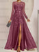Mulberry sequin leaf embroidered chiffon mother of the bride slit gown