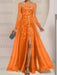 Orange sequin leaf embroidered chiffon mother of the bride slit gown