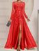 Red sequin leaf embroidered chiffon mother of the bride slit gown