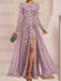 Wisteria sequin leaf embroidered chiffon mother of the bride slit gown