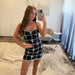 Sequin Pearl Grid Bow Spaghetti Strap Bodycon Mini Homecoming Dress