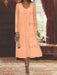 Coral chiffon mother of the bride tea length dress with long jacket