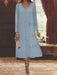 Dusty Blue chiffon mother of the bride tea length dress with long jacket