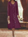 Grape chiffon mother of the bride tea length dress with long jacket