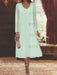 Mist Blue chiffon mother of the bride tea length dress with long jacket
