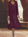 Plum chiffon mother of the bride tea length dress with long jacket