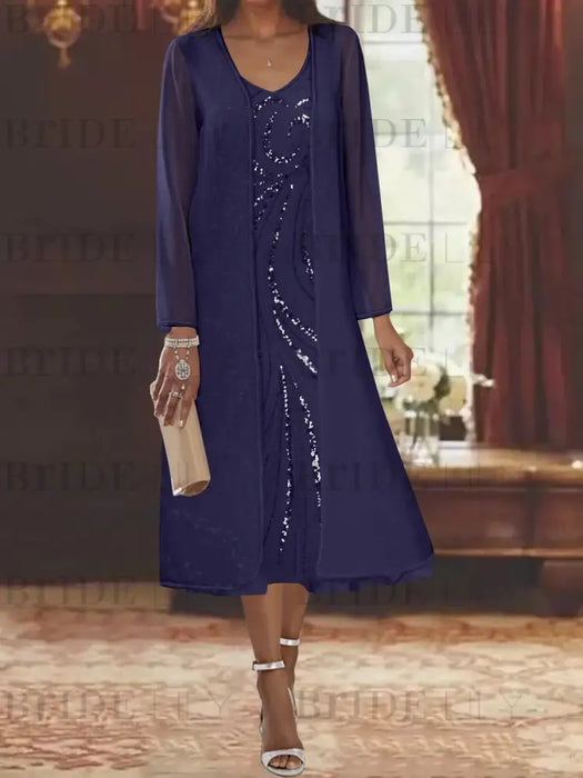 Regency chiffon mother of the bride tea length dress with long jacket