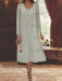 Silver chiffon mother of the bride tea length dress with long jacket