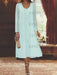 Sky Blue chiffon mother of the bride tea length dress with long jacket