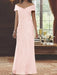 Sequin swirl embroidered chiffon column gown in blush pink