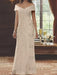 Sequin swirl embroidered chiffon column gown in champagne
