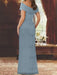 Back view of the dusty blue sequin chiffon column gown
