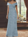 Sequin swirl embroidered chiffon column gown in dusty blue