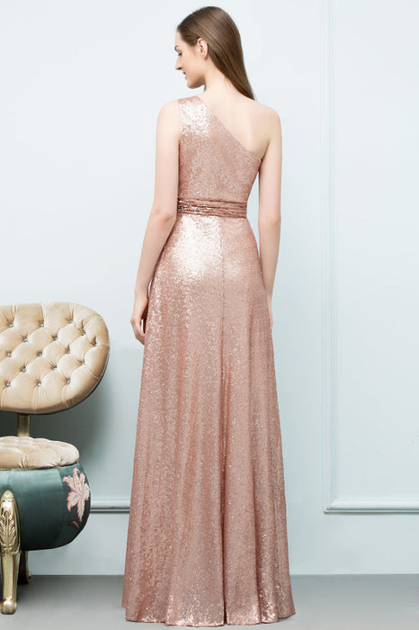 Bridelily Gorgeous Sequined One-shoulder Bridesmaid Dress with Ruffles