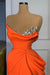 Sequined Orange Mermaid Prom Dress with Strapless Design and Sleeveless Style