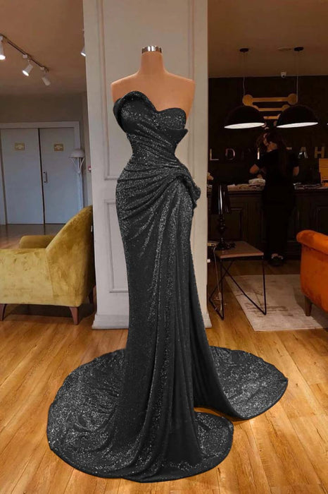 Sequined Red Mermaid Prom Dress Sweetheart with Side Split - Prom Dresses