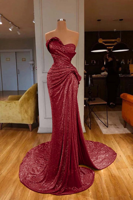 Sequined Red Mermaid Prom Dress Sweetheart with Side Split - Prom Dresses