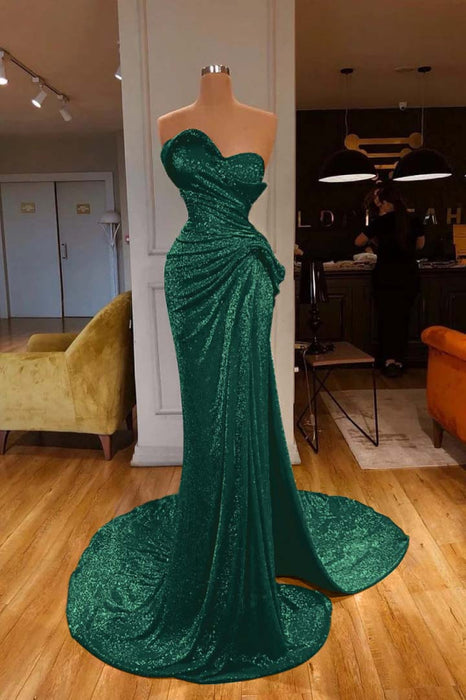 Sequined Red Mermaid Prom Dress Sweetheart with Side Split - Prom Dresses