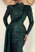 Sequins Long Sleeves High Collar Mermaid Prom Dress with Ruffle