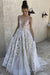 Sexy A Line Deep V-Neck Ivory Tulle Long Prom Dress with Appliques V-Back - Prom Dresses
