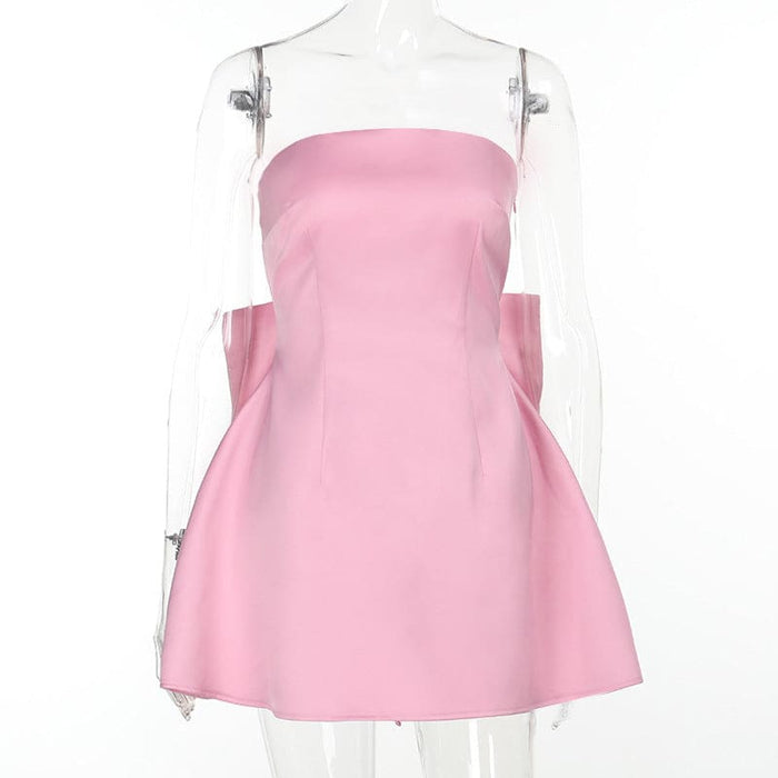 Sexy Backless Satin Prom Dress Strapless Short Homecoming Dress with Bow