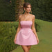 Sexy Backless Satin Prom Dress Strapless Short Homecoming Dress with Bow