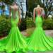 671. Sexy Green Sleeveless Cut Out Long Appliques Mermaid Prom Dress