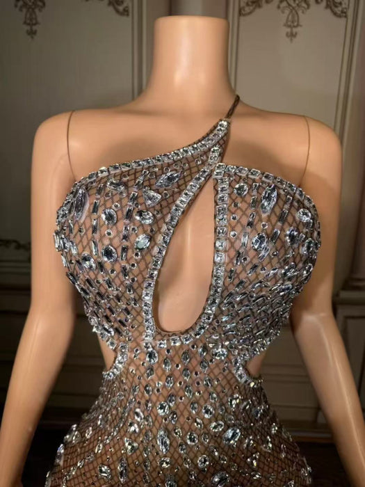 Sexy Halter Backless Sheath Prom Dress with Rhinestone