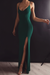 Emerald Green Mermaid Long Prom Dresses with Leg Slit
