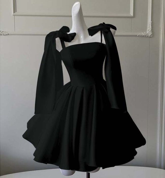 Sexy Satin Aline Homecoming Dress Short Prom Dress with Straps Black