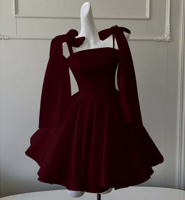 Sexy Satin Aline Homecoming Dress Short Prom Dress with Straps Dark Burgundy
