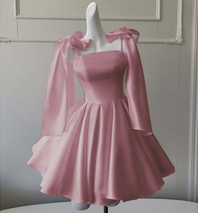 Sexy Satin Aline Homecoming Dress Short Prom Dress with Straps Dusty Pink
