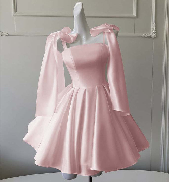 Sexy Satin Aline Homecoming Dress Short Prom Dress with Straps Pink