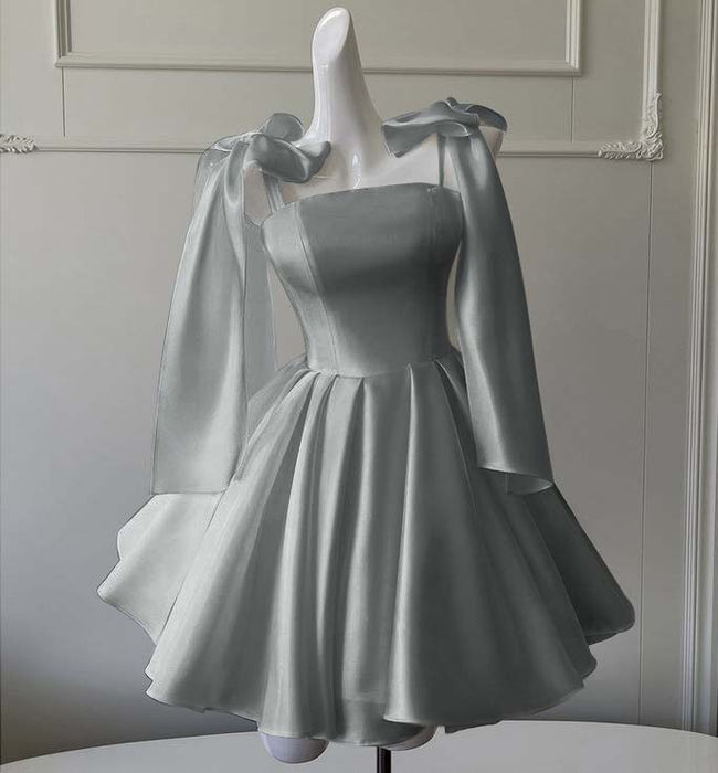 Sexy Satin Aline Homecoming Dress Short Prom Dress with Straps Silver