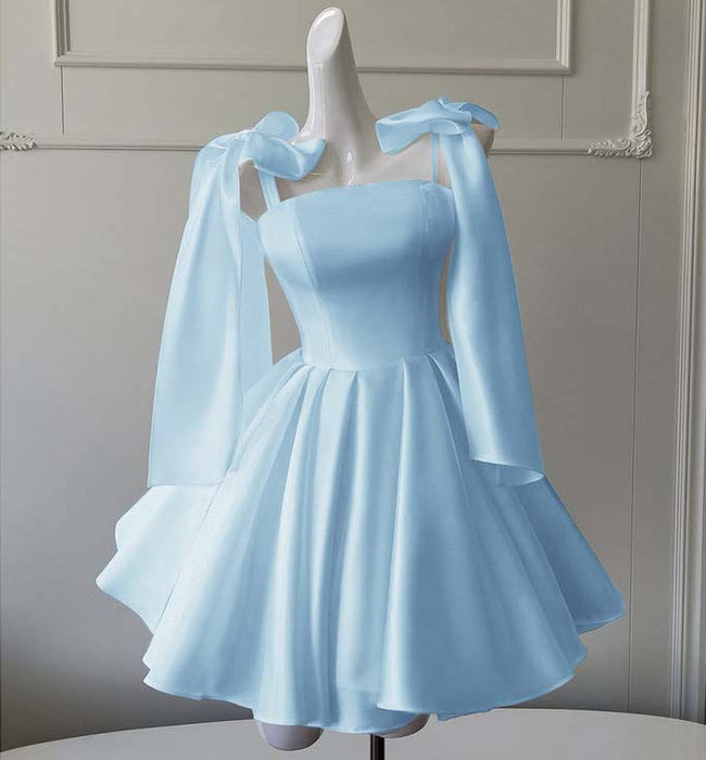 Sexy Satin Aline Homecoming Dress Short Prom Dress with Straps Sky Blue