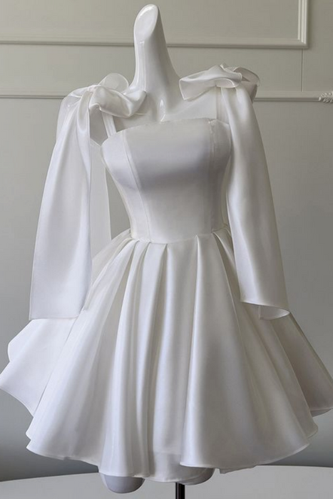 Sexy White Satin Aline Homecoming Dress Short Prom Dress with Straps