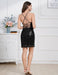 Sexy Spaghetti Straps Black Short Homecoming Dress Sequins Prom Dress