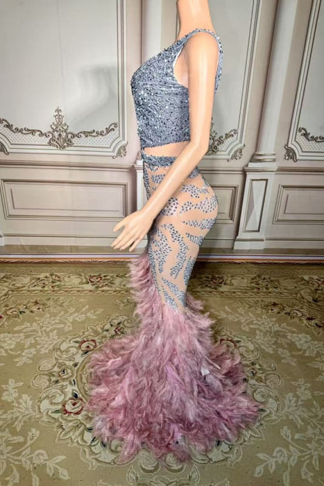 Sexy V-Neck Sequins Feather Mermaid Prom Dress