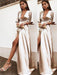 Sheath/Column 1/2 Sleeves V-neck Floor-Length Ruffles Silk like Satin Dresses - Prom Dresses