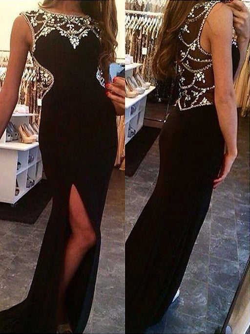 Sheath/Column Bateau Sleeveless Sweep/Brush Train Beading Spandex Dresses - Prom Dresses