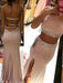 Sheath/Column Halter Sleeveless Beading Sweep/Brush Train Spandex Two Piece Dresses - Prom Dresses