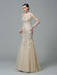 Sheath/Column High Neck Applique Long Sleeves Long Net Dresses - Prom Dresses